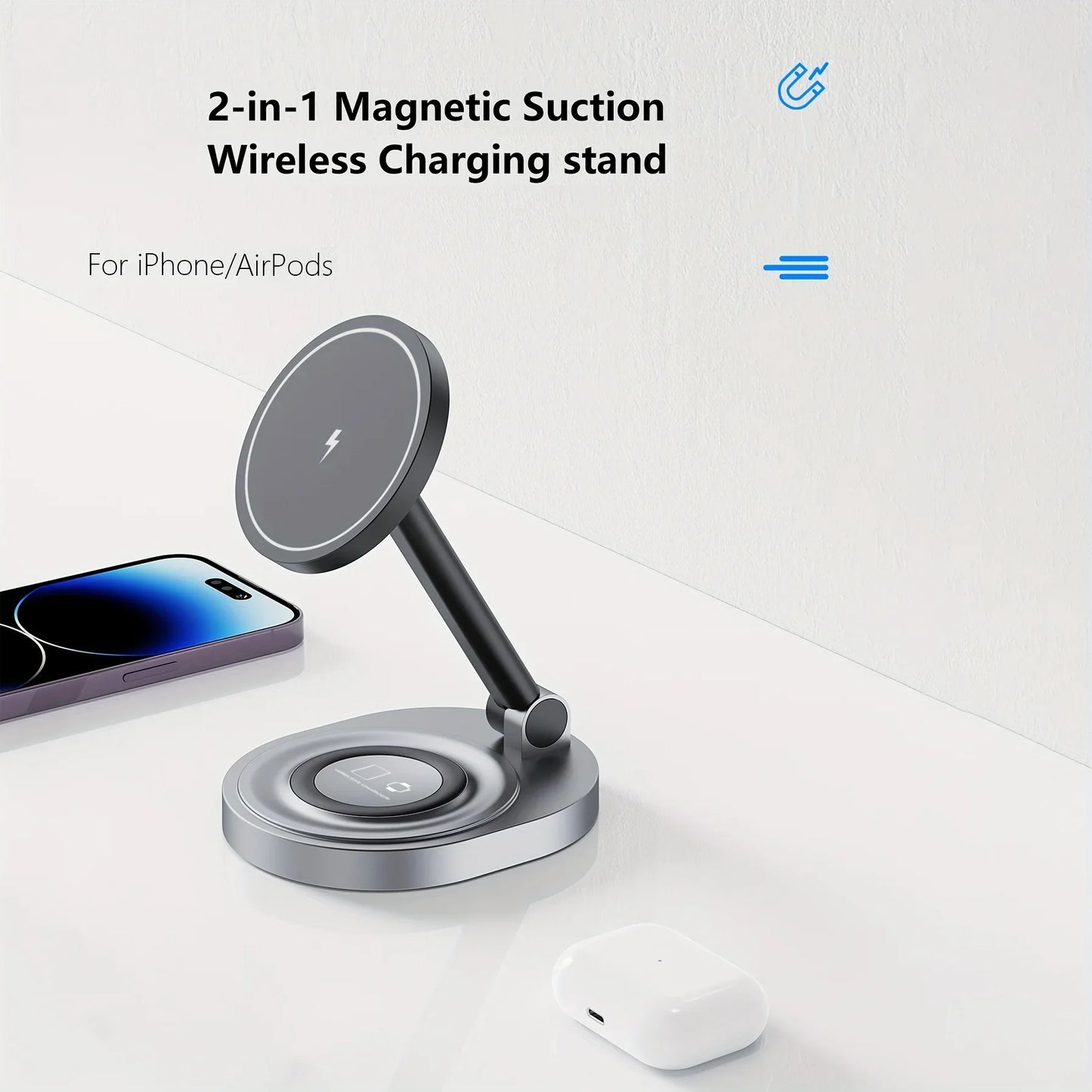 2-in-1 Magnetic Wireless Charging Stand for iPhone,