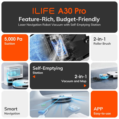 ILIFE A30 Pro Robot Vacuum & Mop with Self-Empty Base
